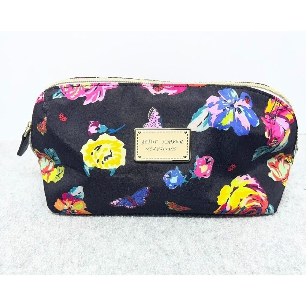 Betsey Johnson Cosmetic Makeup Bal Floral Butterfly Black